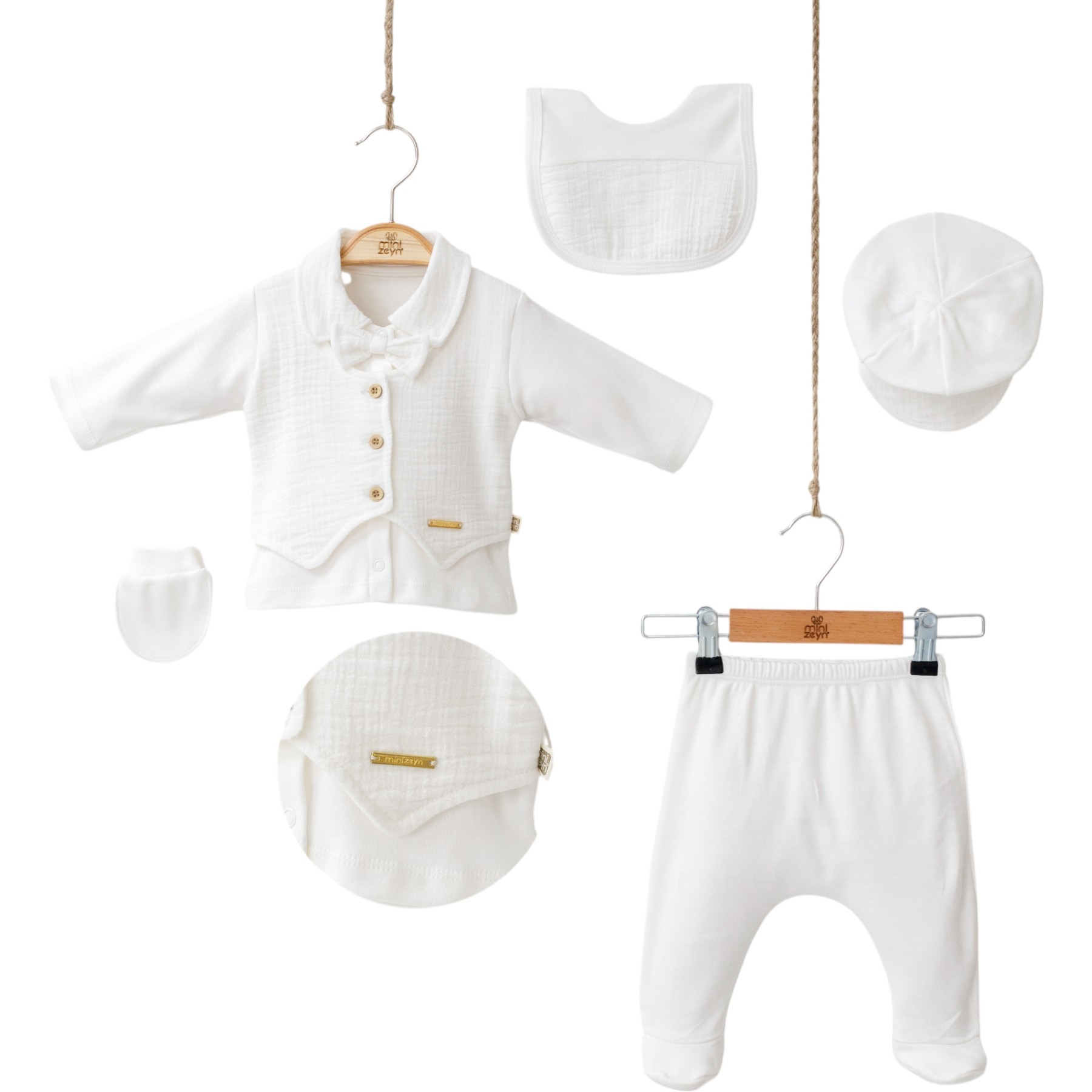 YELEK DETAYLI MÜSLİN 5Lİ 1 Ay,3 Ay Erkek